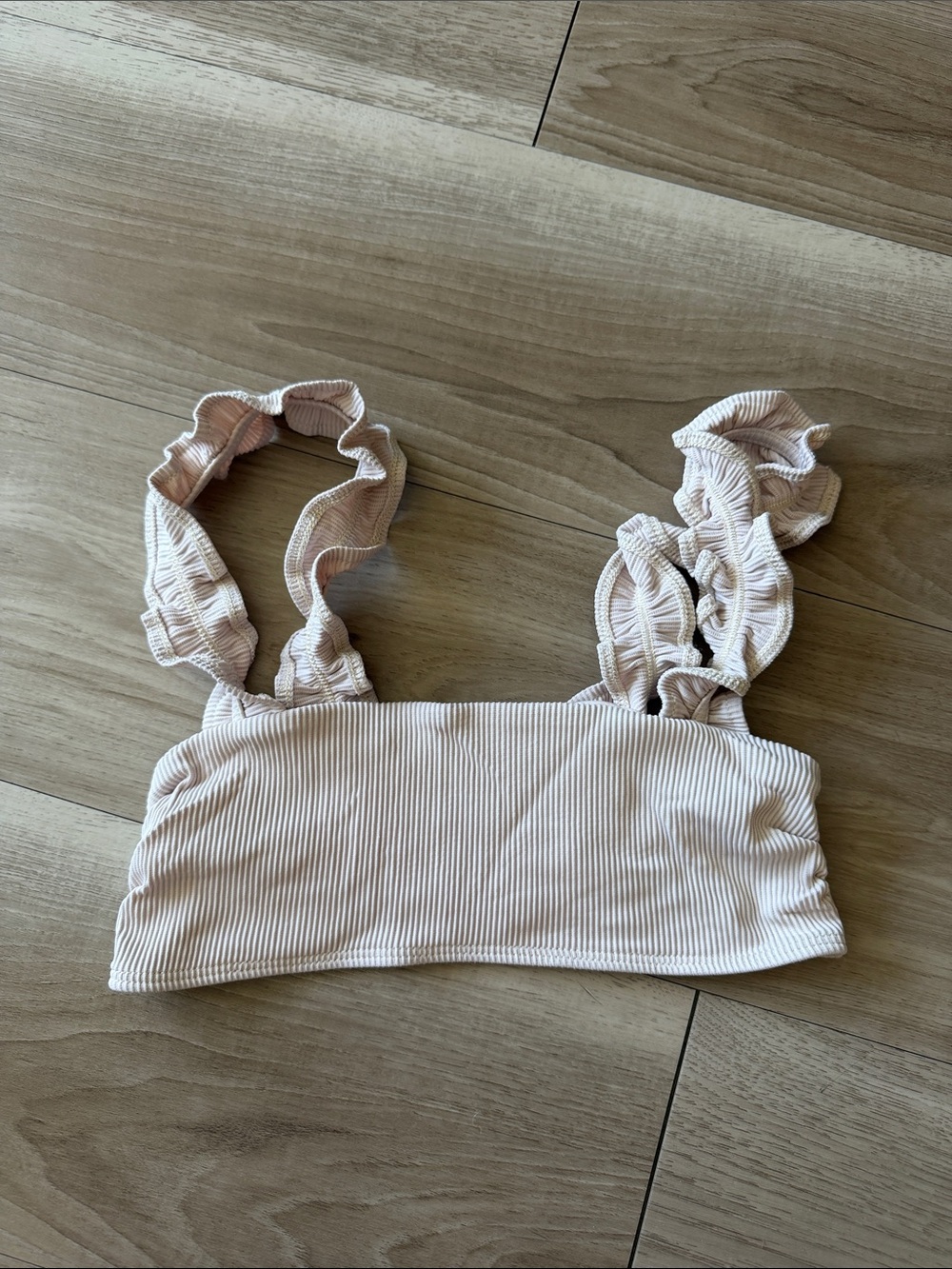 Beach Riot Pale Pink Ruffle Strap Ribbed Bikini Top